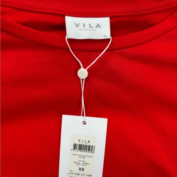 VILA Bright Red Long-Sleeve Puff Sleeve Tee - Picture 7 of 7